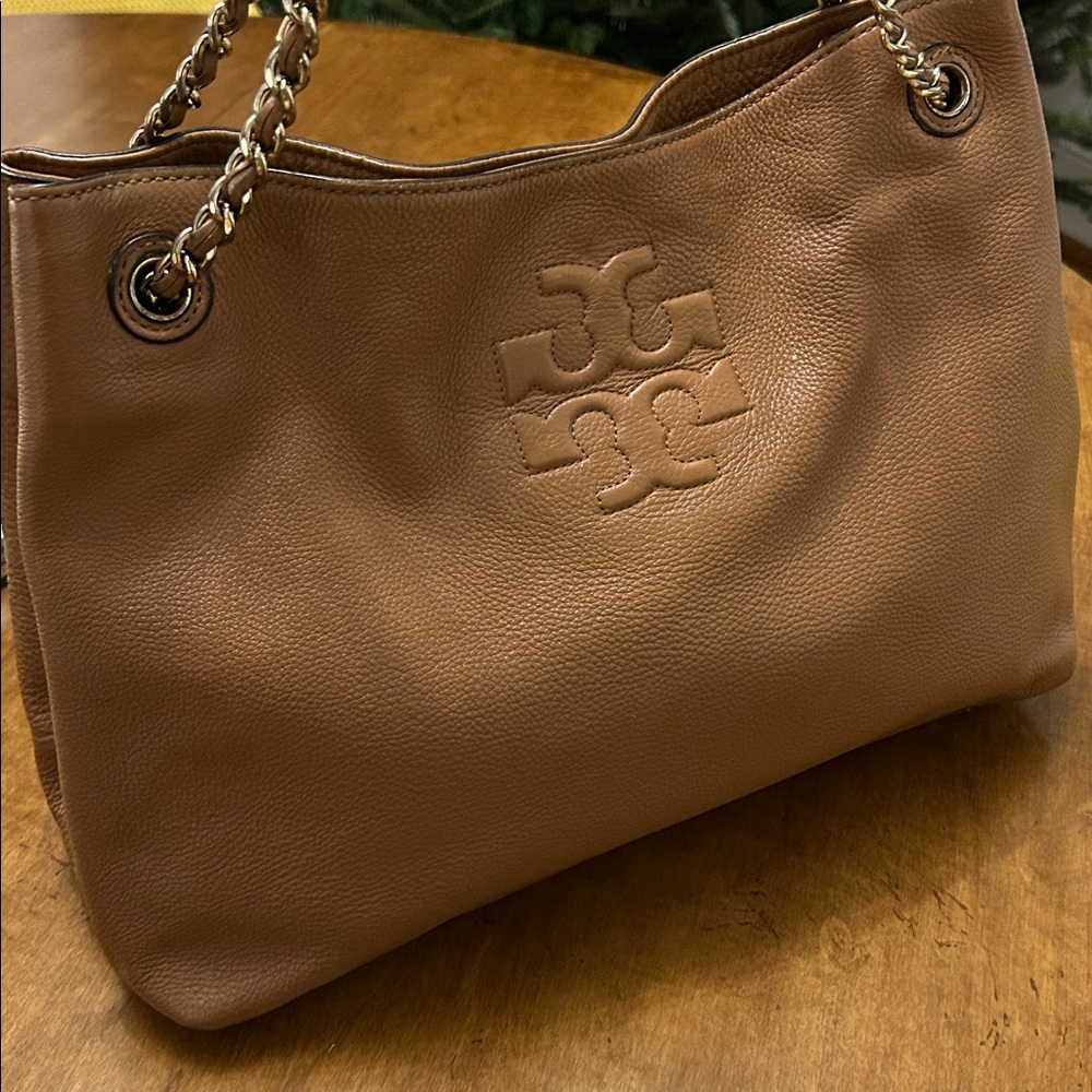 Tory Burch Bark Brown Pebbled Leather Bag